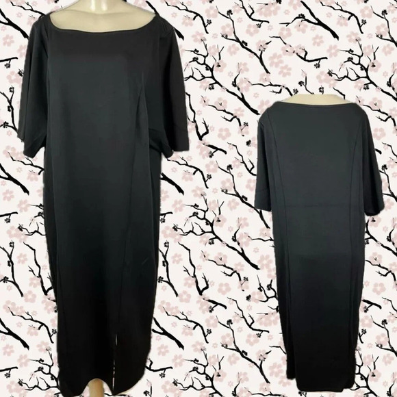 Torrid Plus 6 Black Round Neck Slit Front Half Sleeve Form-Fitting Midi Dress - Picture 1 of 6